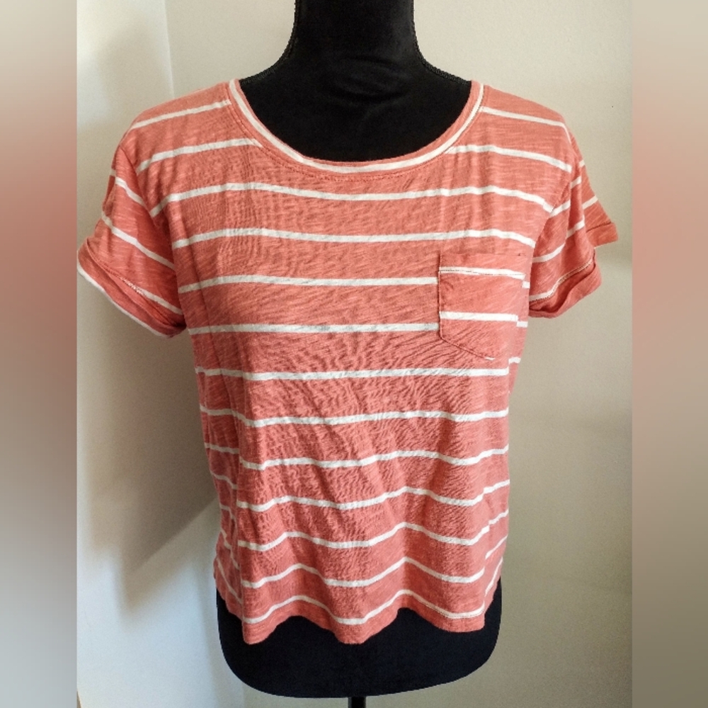 American Rag Coral Striped Short Sleeve Tee